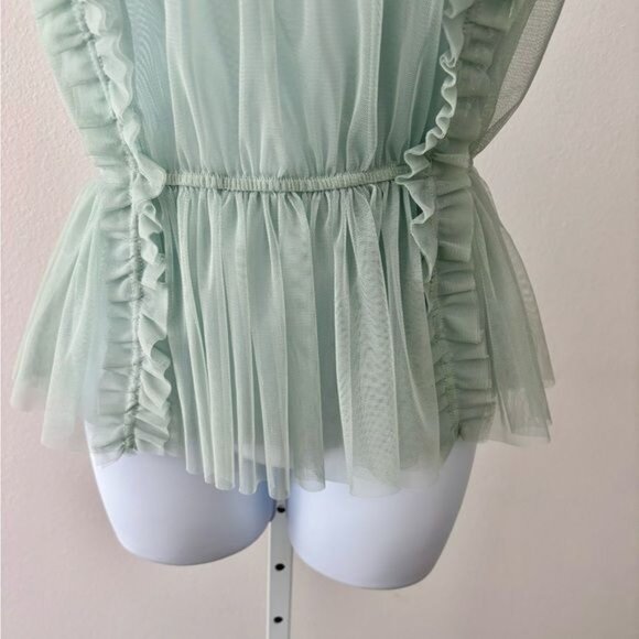 H & M Top 12 Mesh Peplum Green Ruffle Tulle Romantic Cottagecore Victorian Fairy - Picture 10 of 13